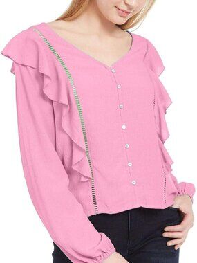 Planet Gold Juniors' Ruffle Jacquard Top Pink Size Large